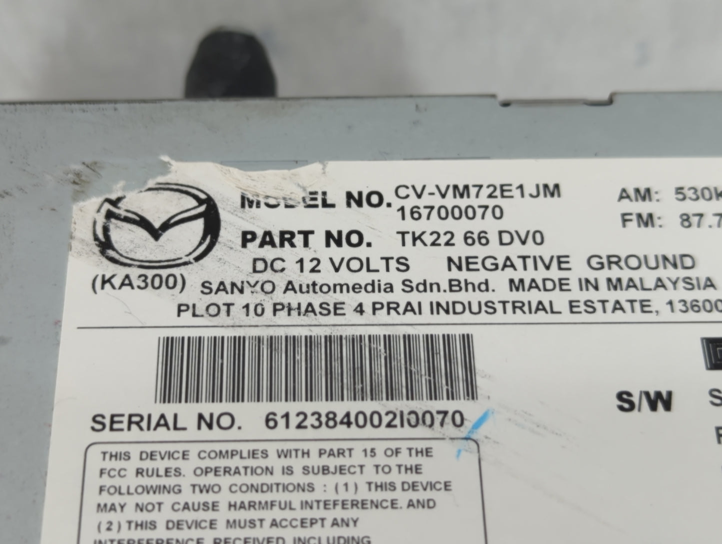2013-2015 Mazda Cx-9 Radio AM FM Cd Player Receiver Replacement P/N:TK22 66 DV0 Fits Fits 2013 2014 2015 OEM Used Auto Parts