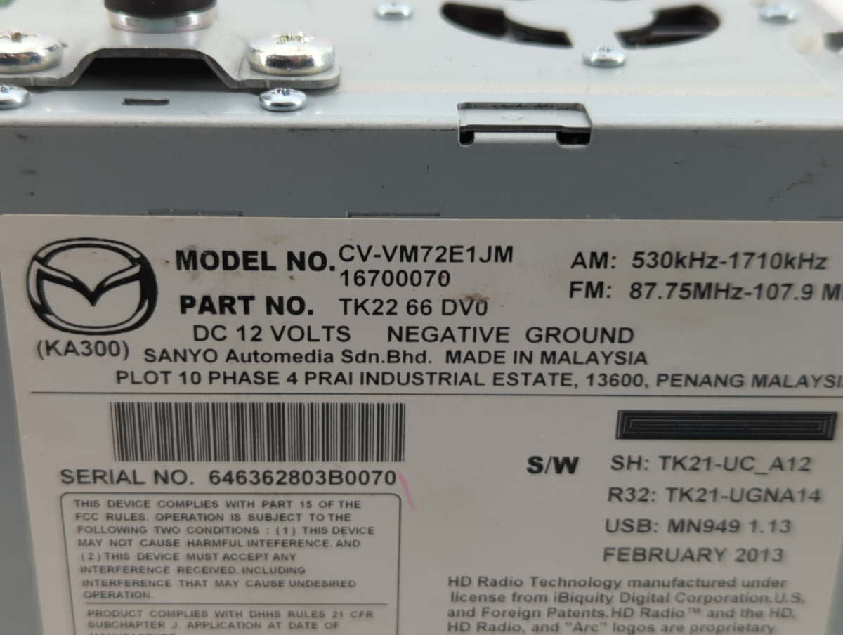 2013-2015 Mazda Cx-9 Am Fm Cd Player Radio Receiver 590982 - Oemusedautoparts1.com