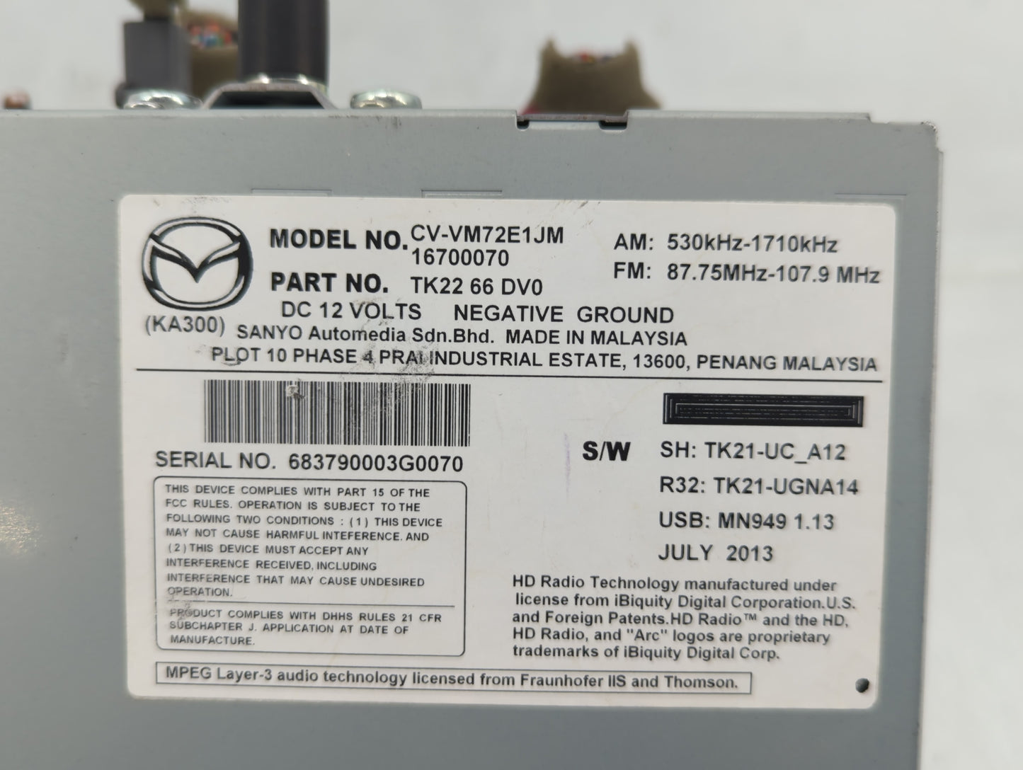 2013-2015 Mazda Cx-9 Am Fm Cd Player Radio Receiver - Oemusedautoparts1.com