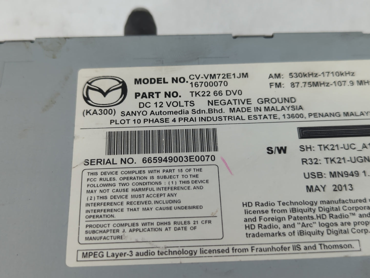 2013-2015 Mazda Cx-9 Am Fm Cd Player Radio Receiver - Oemusedautoparts1.com