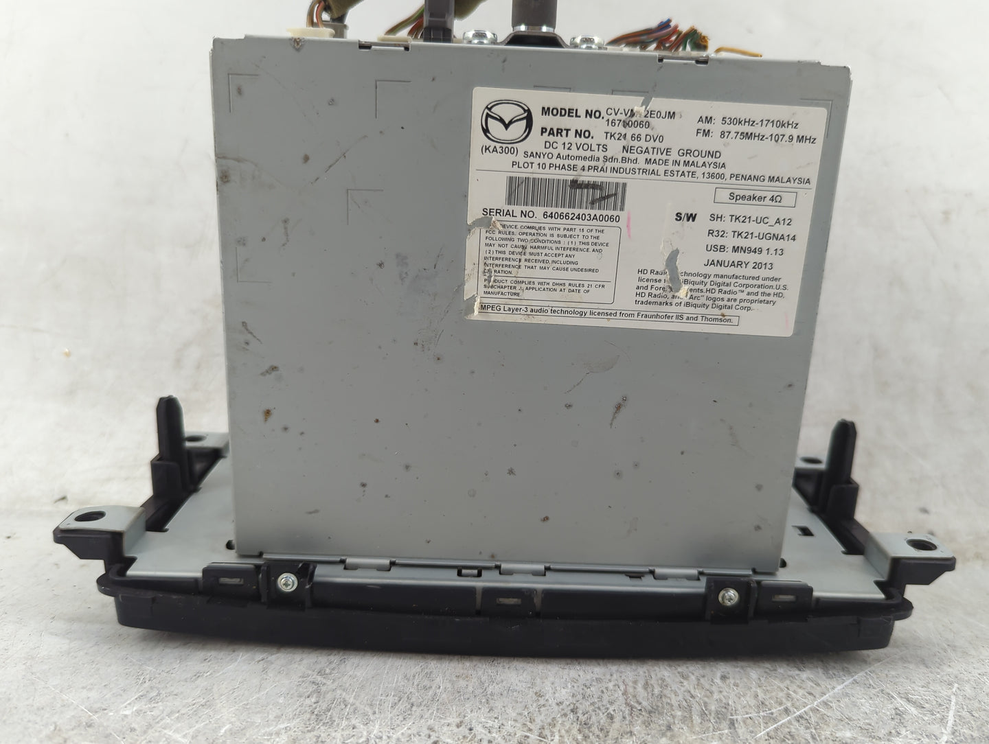 2013 Mazda Cx9 Radio AM FM Cd Player Receiver Replacement P/N:TK2166DV0 CV-VM2E0JM, 16700060 Fits Fits 2014 2015 OEM Used Au