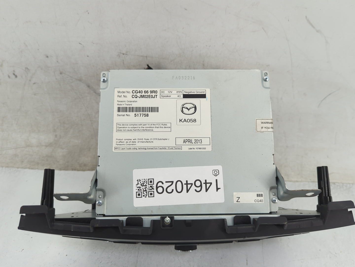 2013 Mazda Mazda5 Radio AM FM Cd Player Receiver Replacement P/N:CG40669R0 CQ-JM02E0JT Fits Fits 2014 2015 2016 2017 OEM Use