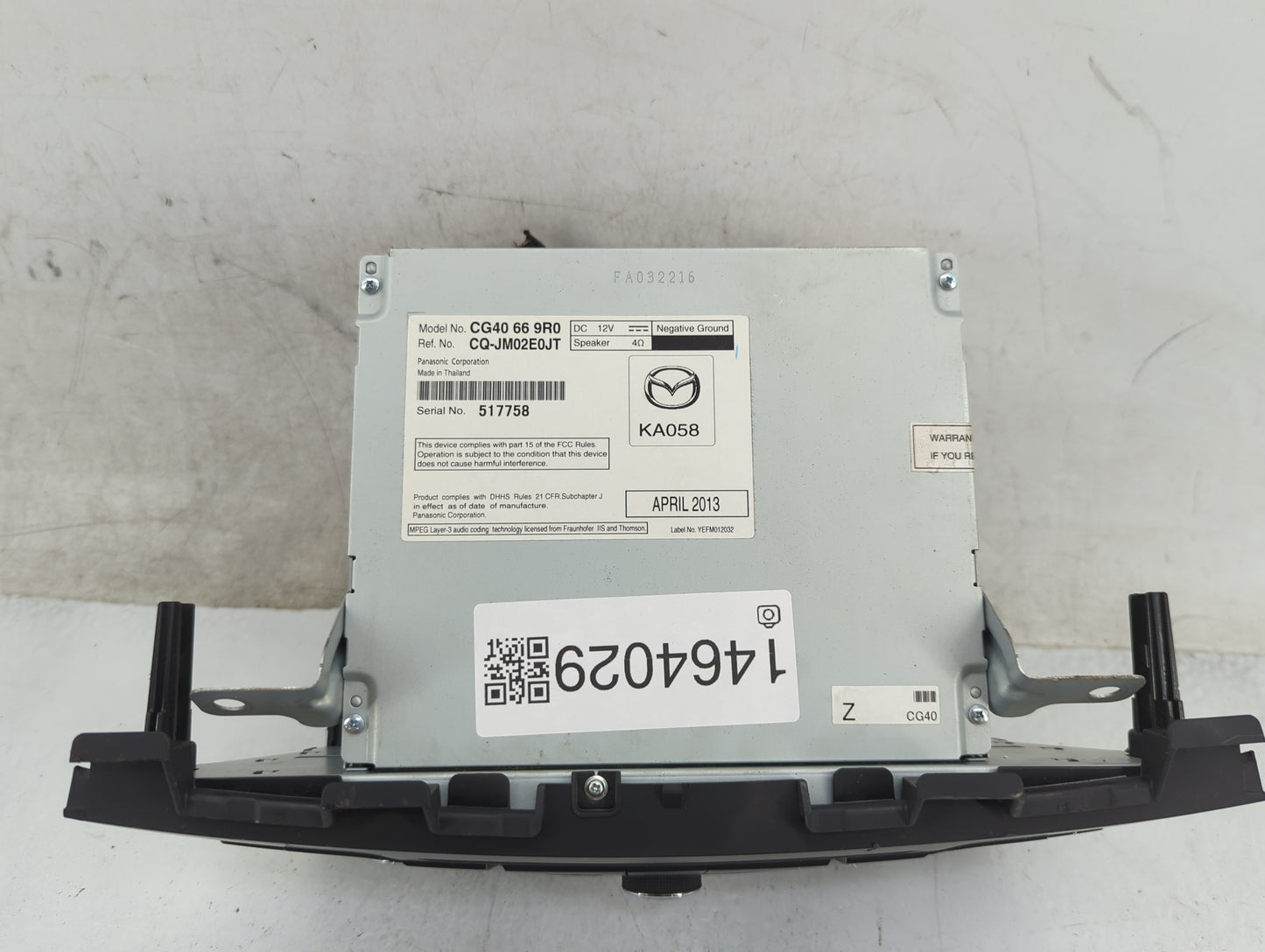2013 Mazda Mazda5 Radio AM FM Cd Player Receiver Replacement P/N:CG40669R0 CQ-JM02E0JT Fits Fits 2014 2015 2016 2017 OEM Use
