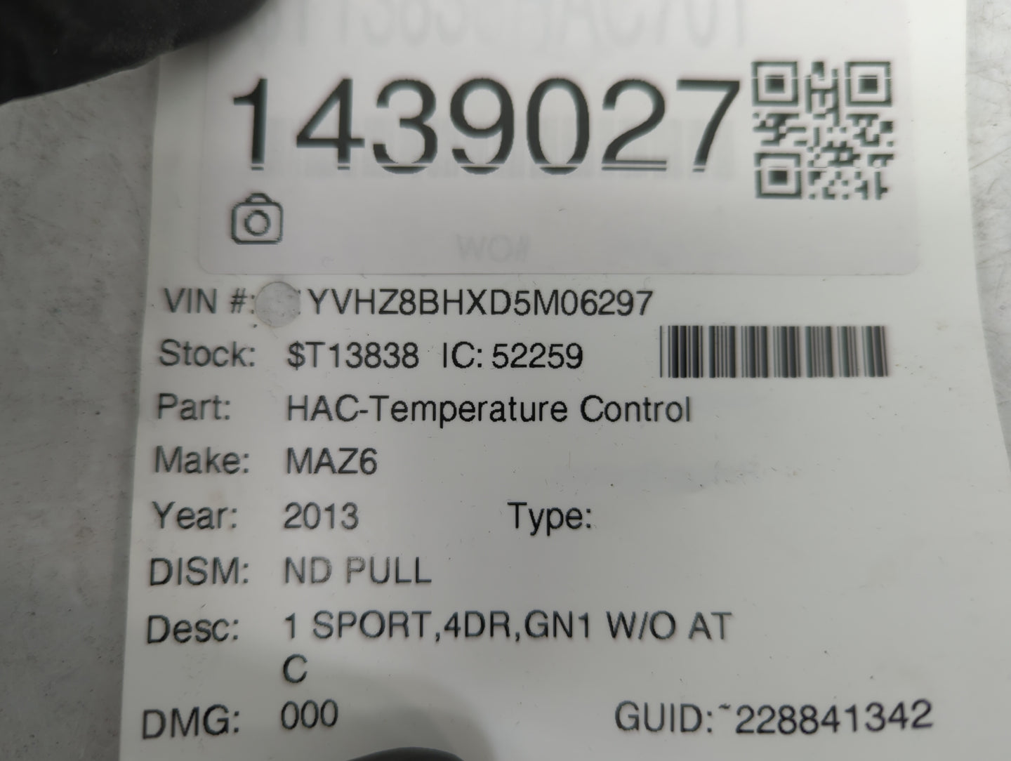 2013 Mazda Mazda6 Climate Control Module Temperature AC/Heater Replacement P/N:M199801 Fits Fits 2009 2010 2011 2012 OEM Use