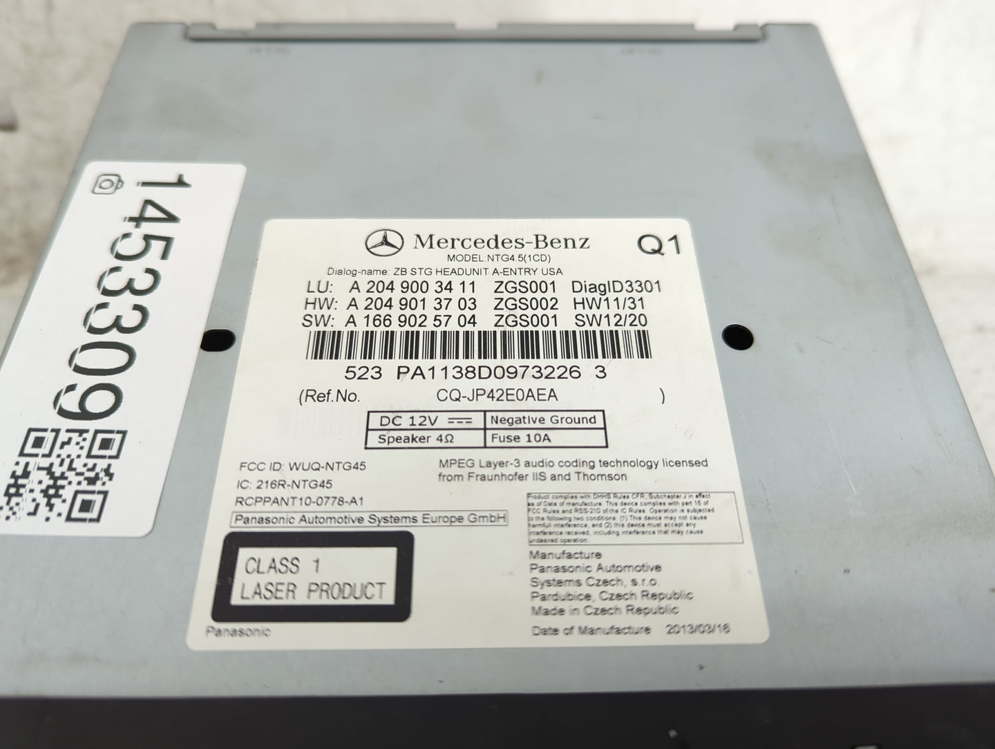 2013 Mercedes-Benz C-Class Radio AM FM Cd Player Receiver Replacement P/N:A2049003411 A2049013703, A1669025704, CQ-JP42E0AEA