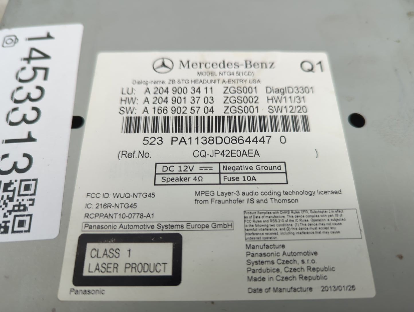 2013 Mercedes-Benz C-Class Radio AM FM Cd Player Receiver Replacement P/N:A2049003411 A2049013703, A1669025704, CQ-JP42E0AEA