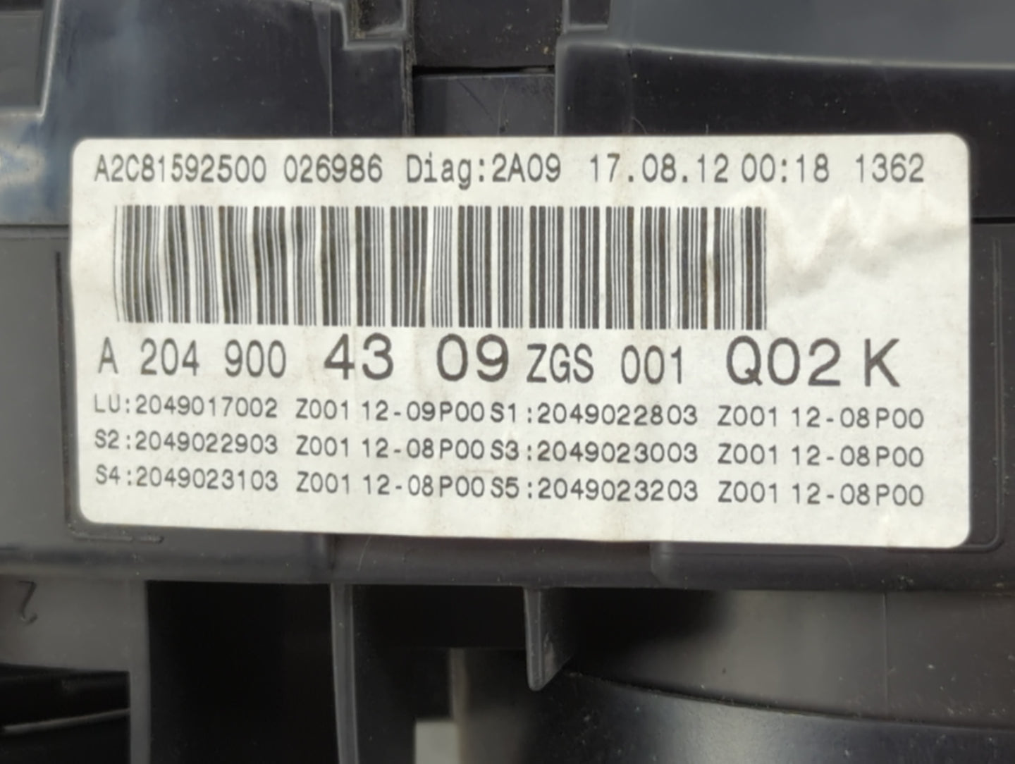 2013 Mercedes-Benz C-Class Instrument Cluster Speedometer Gauges P/N:A2C81592500 A2049004309, 2049017002 Miles:118K Fits OEM