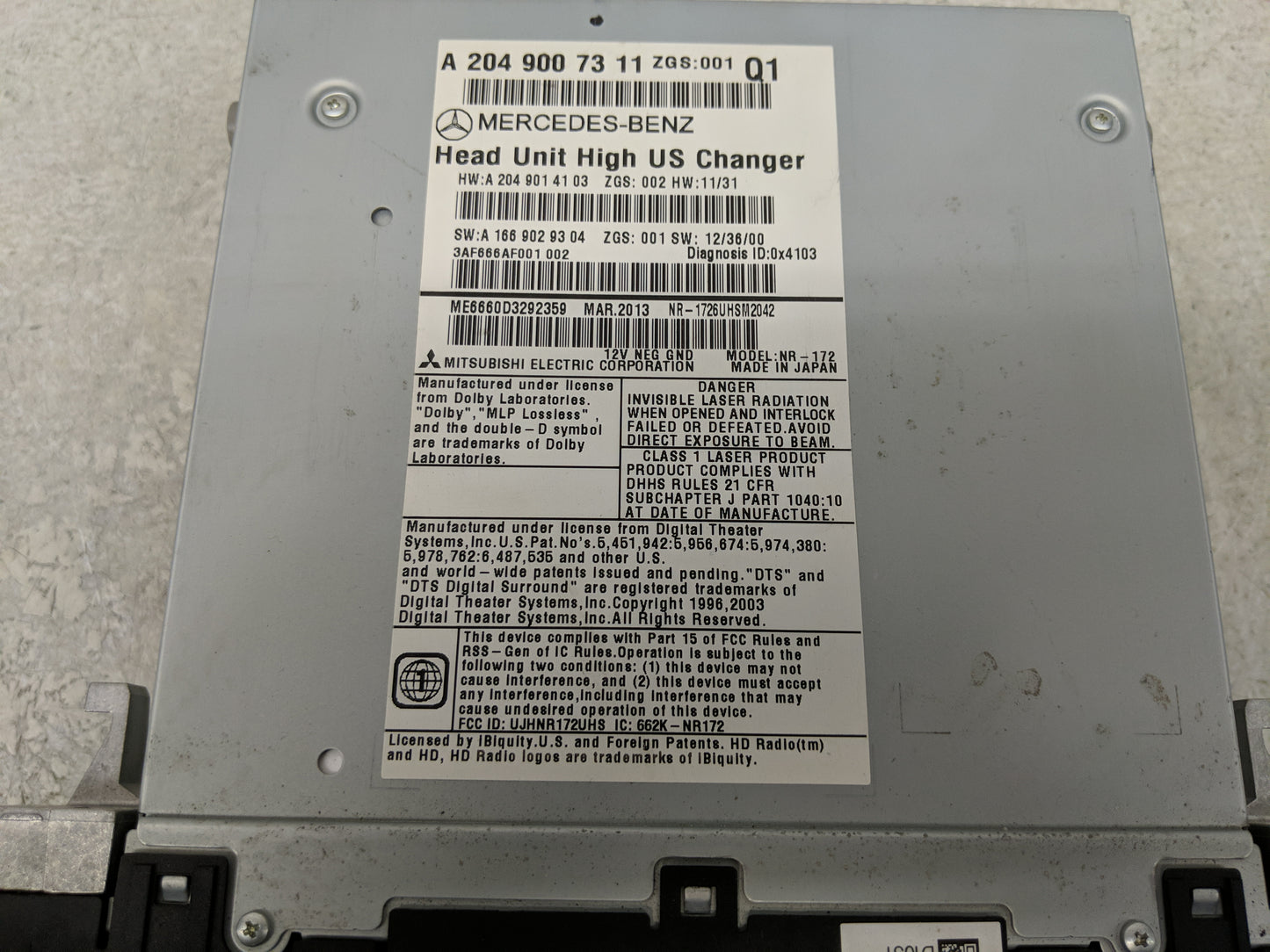 2013 Mercedes-Benz C250 Radio AM FM Cd Player Receiver Replacement P/N:A 204 900 34 11 Fits OEM Used Auto Parts - Oemusedaut