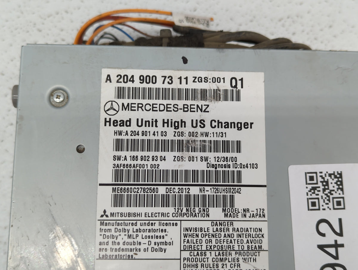 2013 Mercedes-Benz C250 Radio AM FM Cd Player Receiver Replacement P/N:A 204 900 73 11 A 204 900 88 11, 2049008511 Fits OEM 