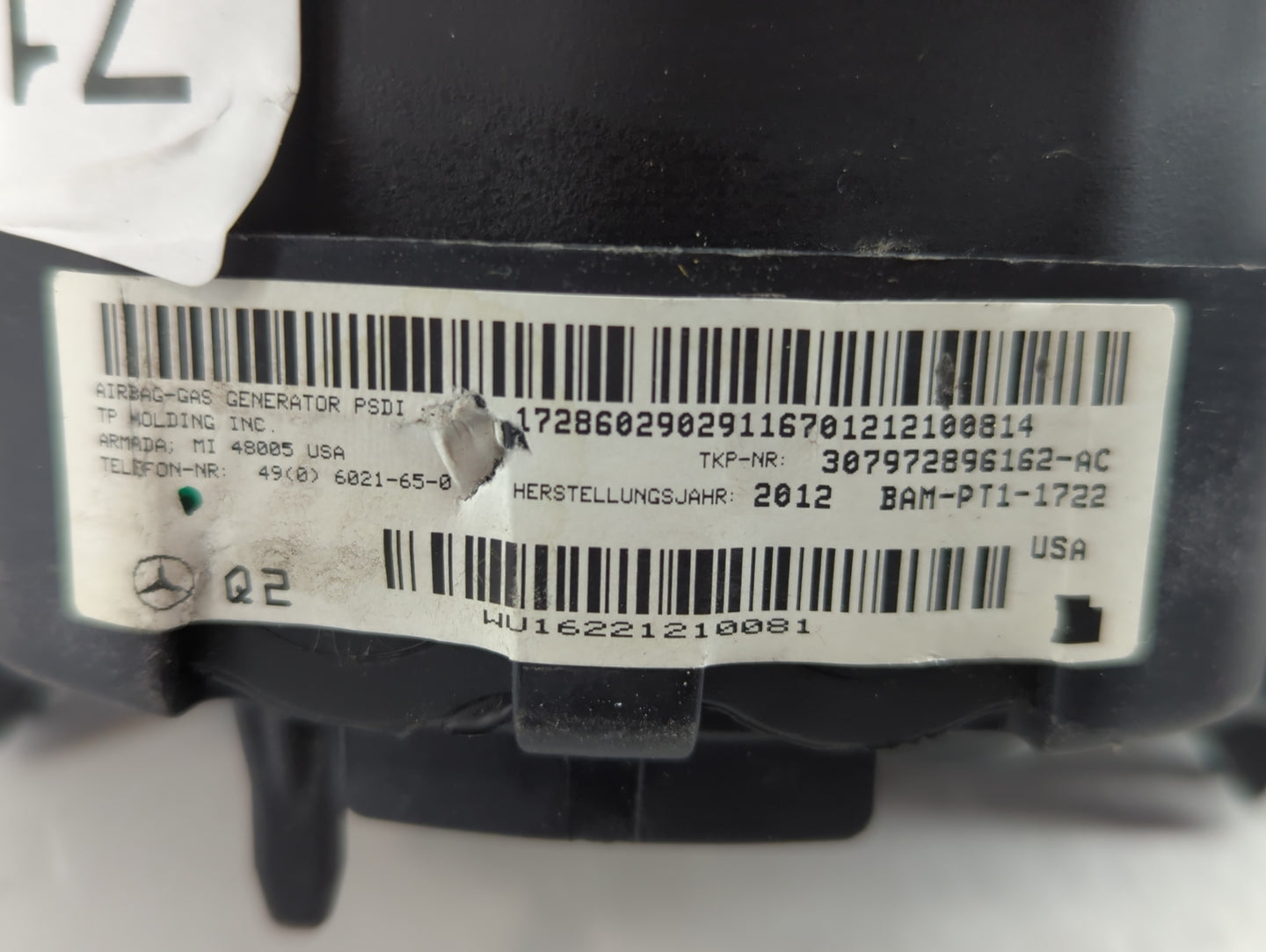2012-2013 Mercedes-Benz C250 Air Bag Driver Left Steering Wheel Mounted P/N:307972896162-AC Fits Fits 2012 2013 OEM Used Aut