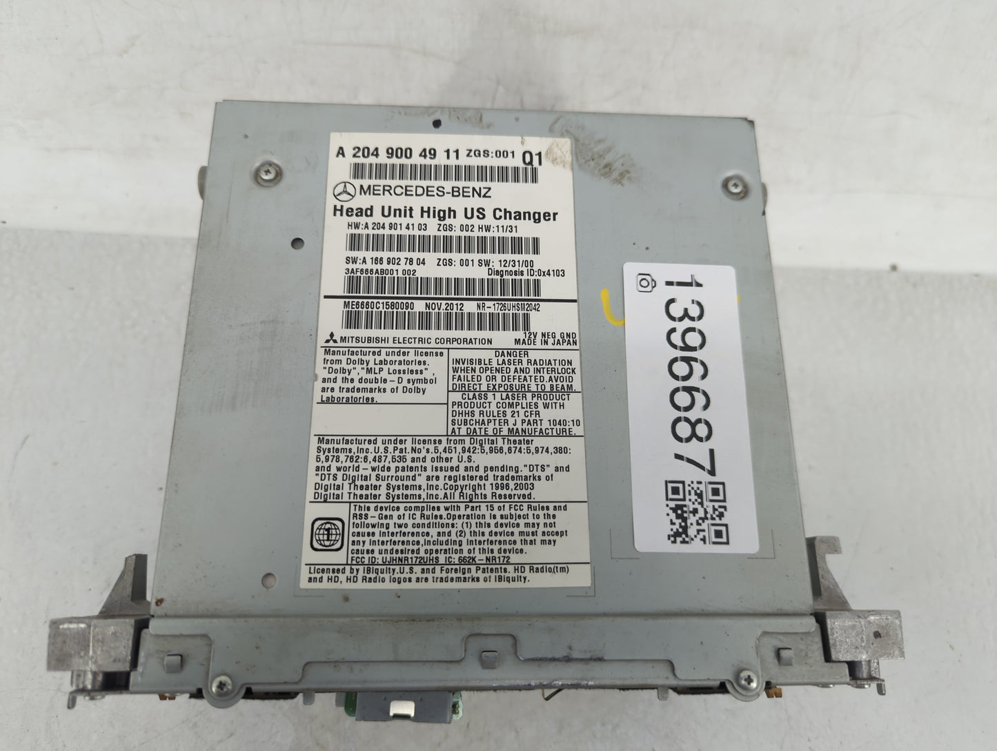 2013 Mercedes-Benz C350 Radio AM FM Cd Player Receiver Replacement P/N:A2049004911 Fits OEM Used Auto Parts - Oemusedautopar