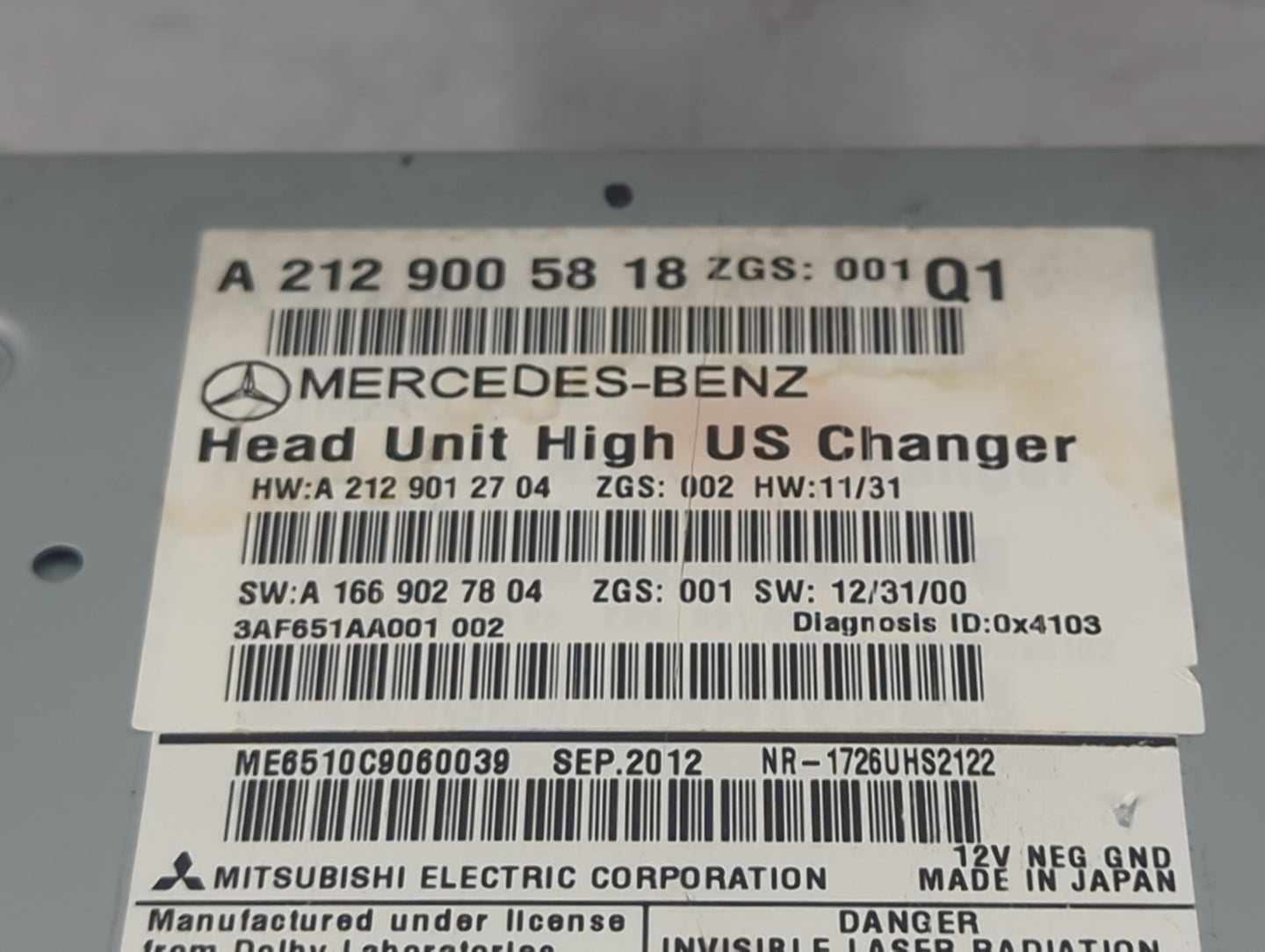 2013 Mercedes-Benz E-Class Radio AM FM Cd Player Receiver Replacement P/N:A2129005818 A2129012704, A1669027804 Fits OEM Used