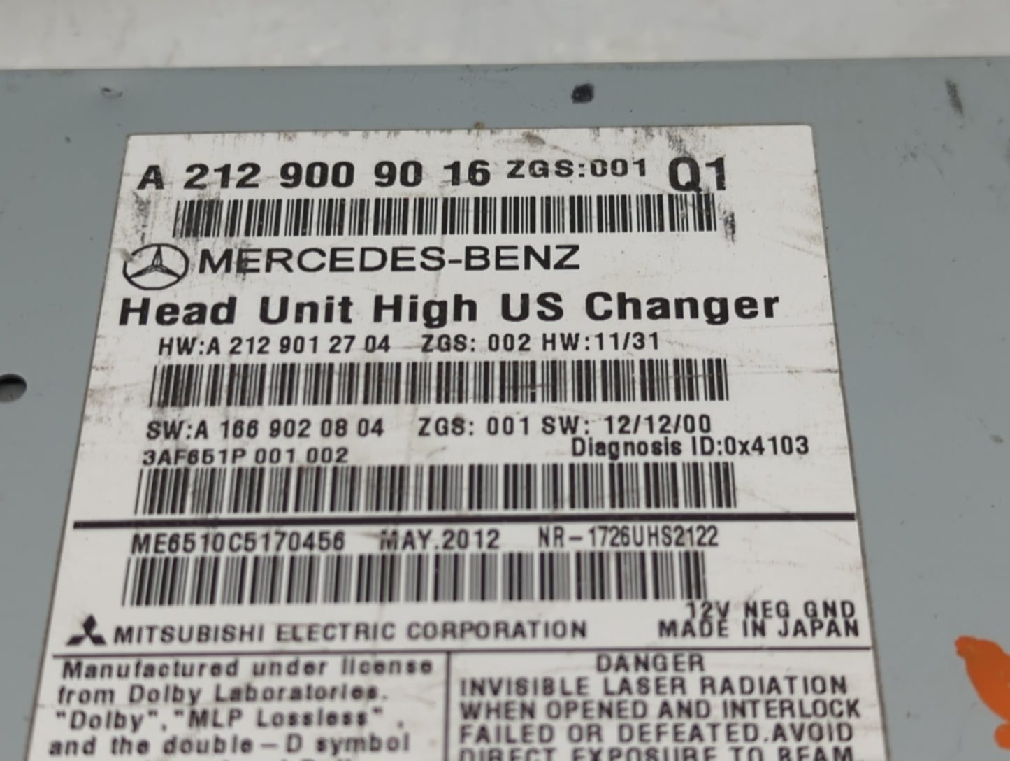 2013 Mercedes-Benz E350 Radio AM FM Cd Player Receiver Replacement P/N:A 212 900 90 16 Fits OEM Used Auto Parts - Oemusedaut