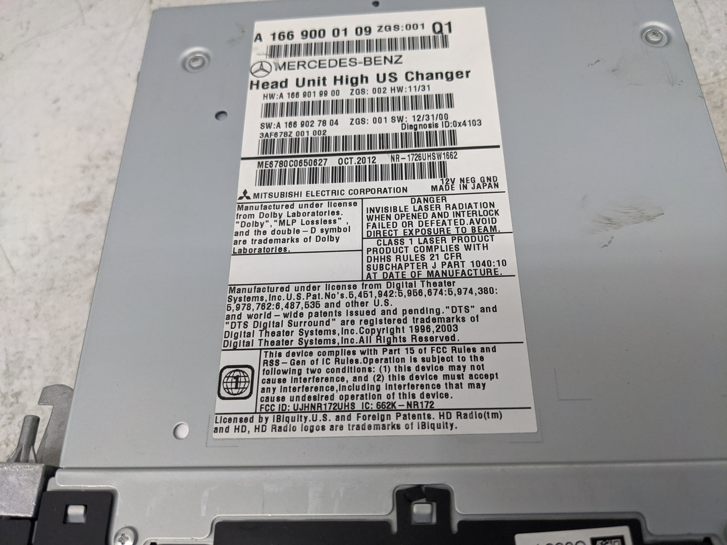 2013 Mercedes-Benz Ml250 Radio AM FM Cd Player Receiver Replacement P/N:A 166 900 01 09 Fits OEM Used Auto Parts - Oemusedau