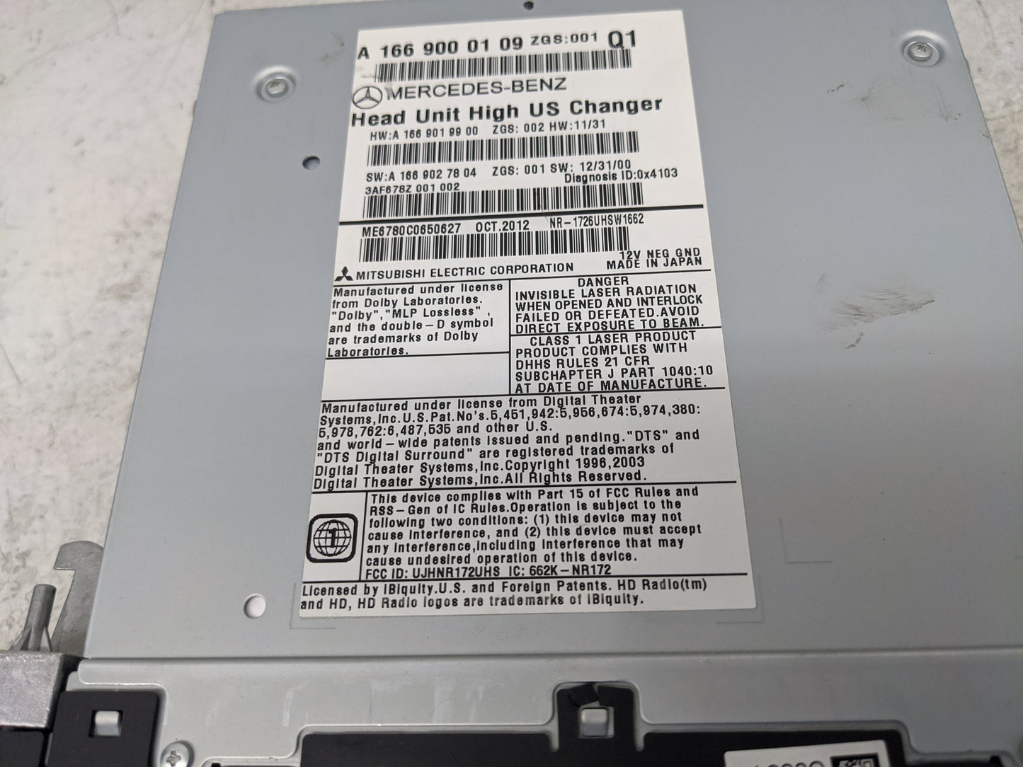2013 Mercedes-Benz Ml250 Radio AM FM Cd Player Receiver Replacement P/N:A 166 900 01 09 Fits OEM Used Auto Parts - Oemusedau