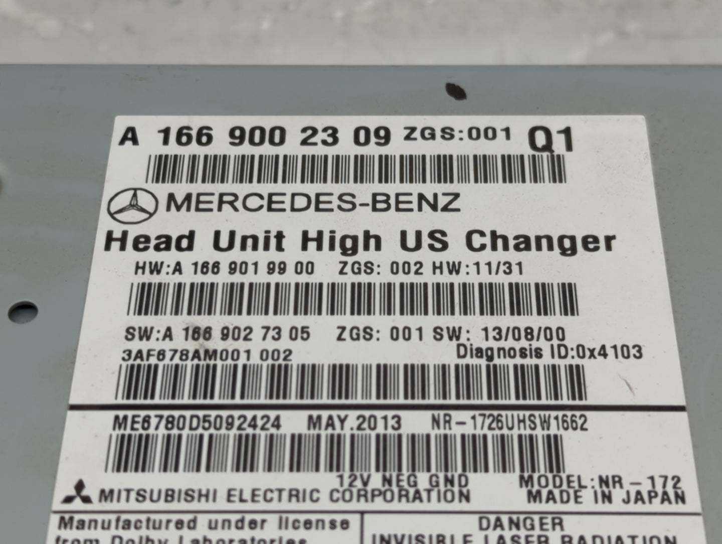 2013 Mercedes-Benz Ml350 Radio AM FM Cd Player Receiver Replacement P/N:A1669002309 A 166 900 23 09 Fits OEM Used Auto Parts