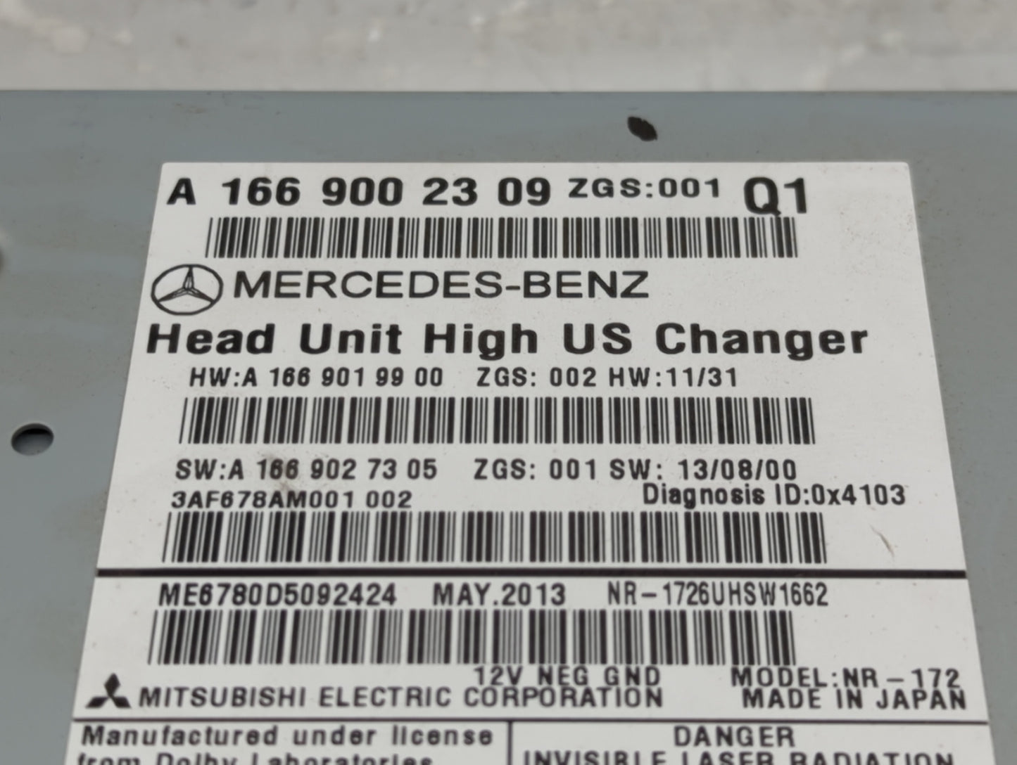 2013 Mercedes-Benz Ml350 Radio AM FM Cd Player Receiver Replacement P/N:A1669002309 A 166 900 23 09 Fits OEM Used Auto Parts