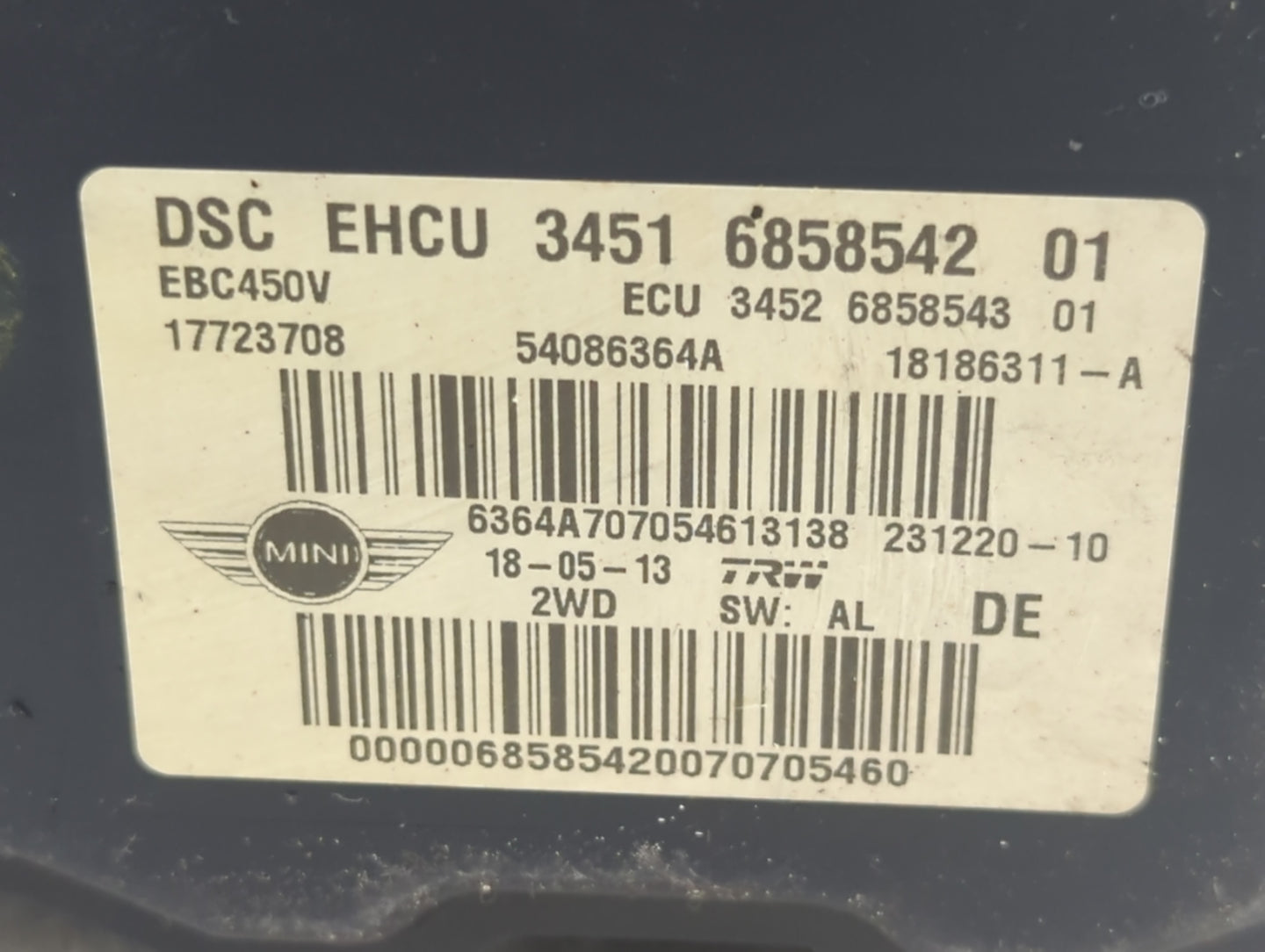 2012-2013 Mini Cooper ABS Pump Control Module Replacement P/N:54086364A Fits Fits 2012 2013 OEM Used Auto Parts - Oemusedaut