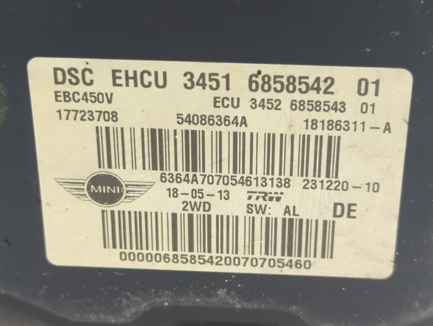 2012-2013 Mini Cooper ABS Pump Control Module Replacement P/N:54086364A Fits Fits 2012 2013 OEM Used Auto Parts - Oemusedaut