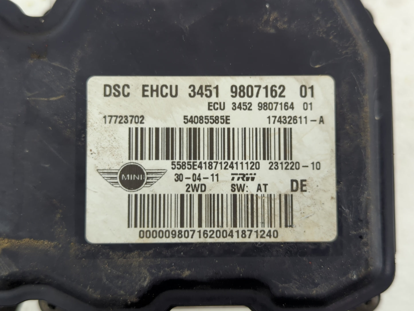 2012-2013 Mini Cooper ABS Pump Control Module Replacement P/N:3451 9807162 3451 6796698, 3451 6858542, 6858542 Fits Fits 201