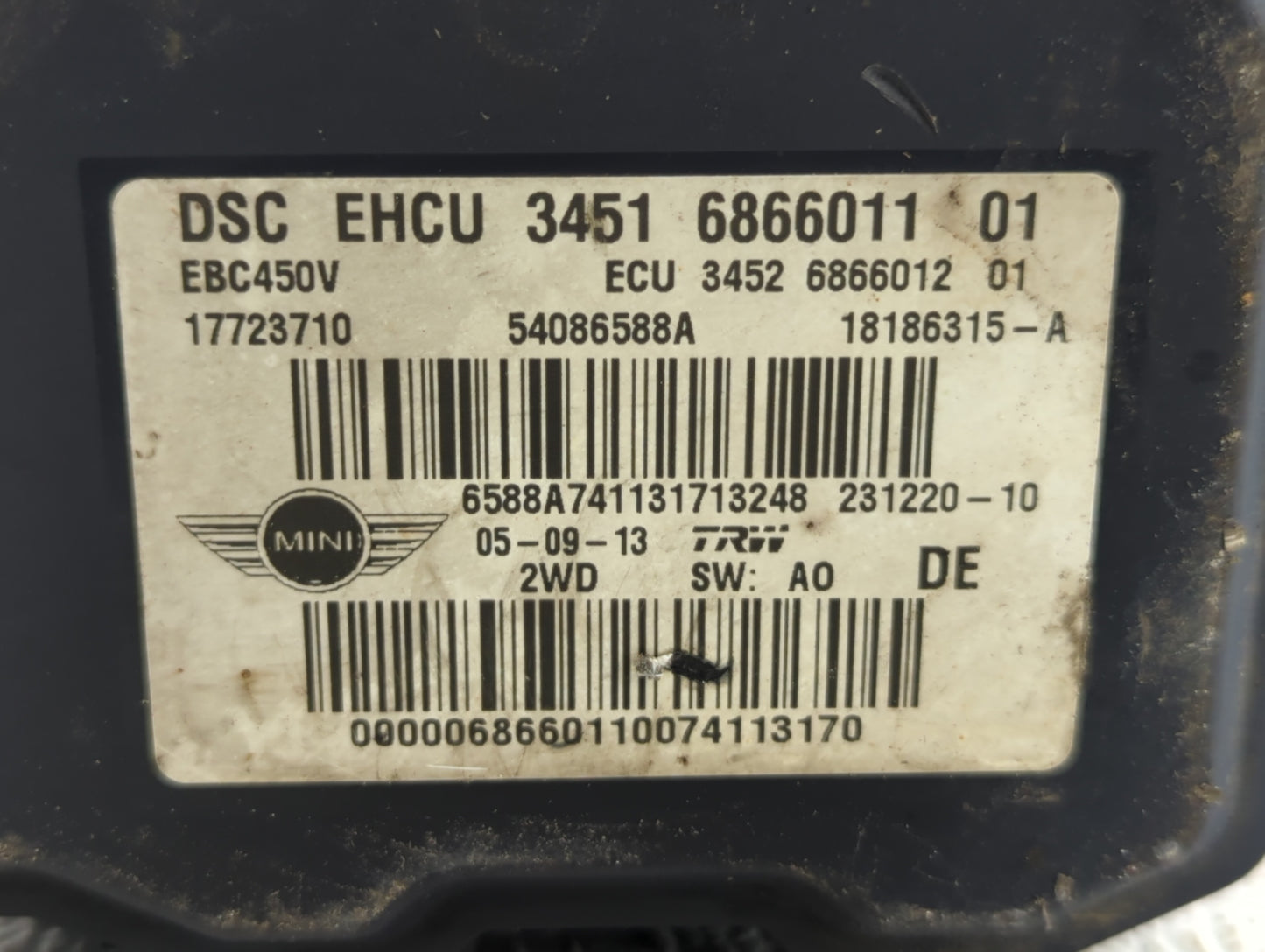 2012-2013 Mini Cooper ABS Pump Control Module Replacement P/N:3451 6858542 3451 9807162, 3451 6796698, 6858542 Fits Fits 201