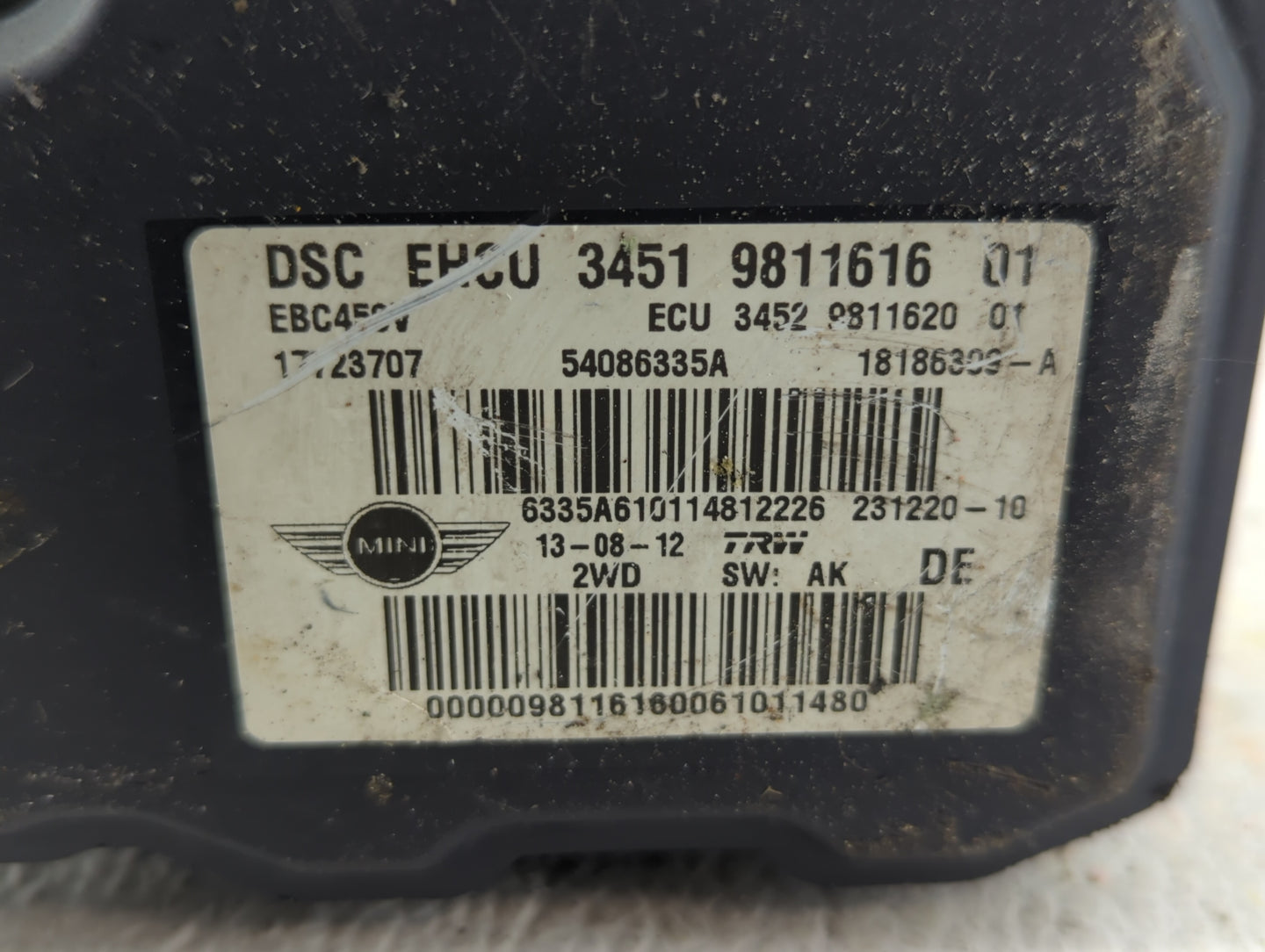 2012-2013 Mini Cooper ABS Pump Control Module Replacement P/N:54086335A 3451 9811616 01 Fits Fits 2012 2013 OEM Used Auto Pa