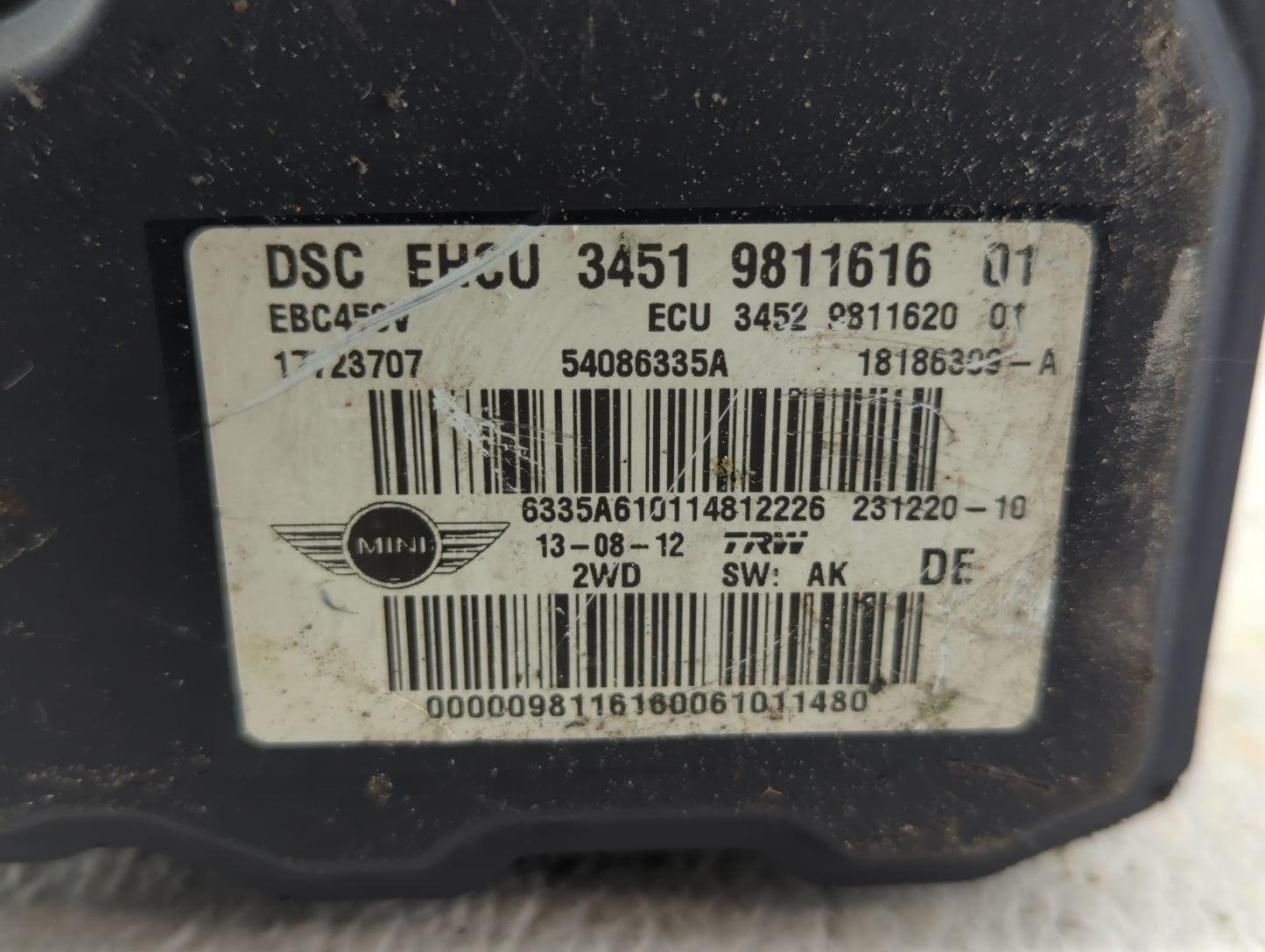 2012-2013 Mini Cooper ABS Pump Control Module Replacement P/N:54086335A 3451 9811616 01 Fits Fits 2012 2013 OEM Used Auto Pa