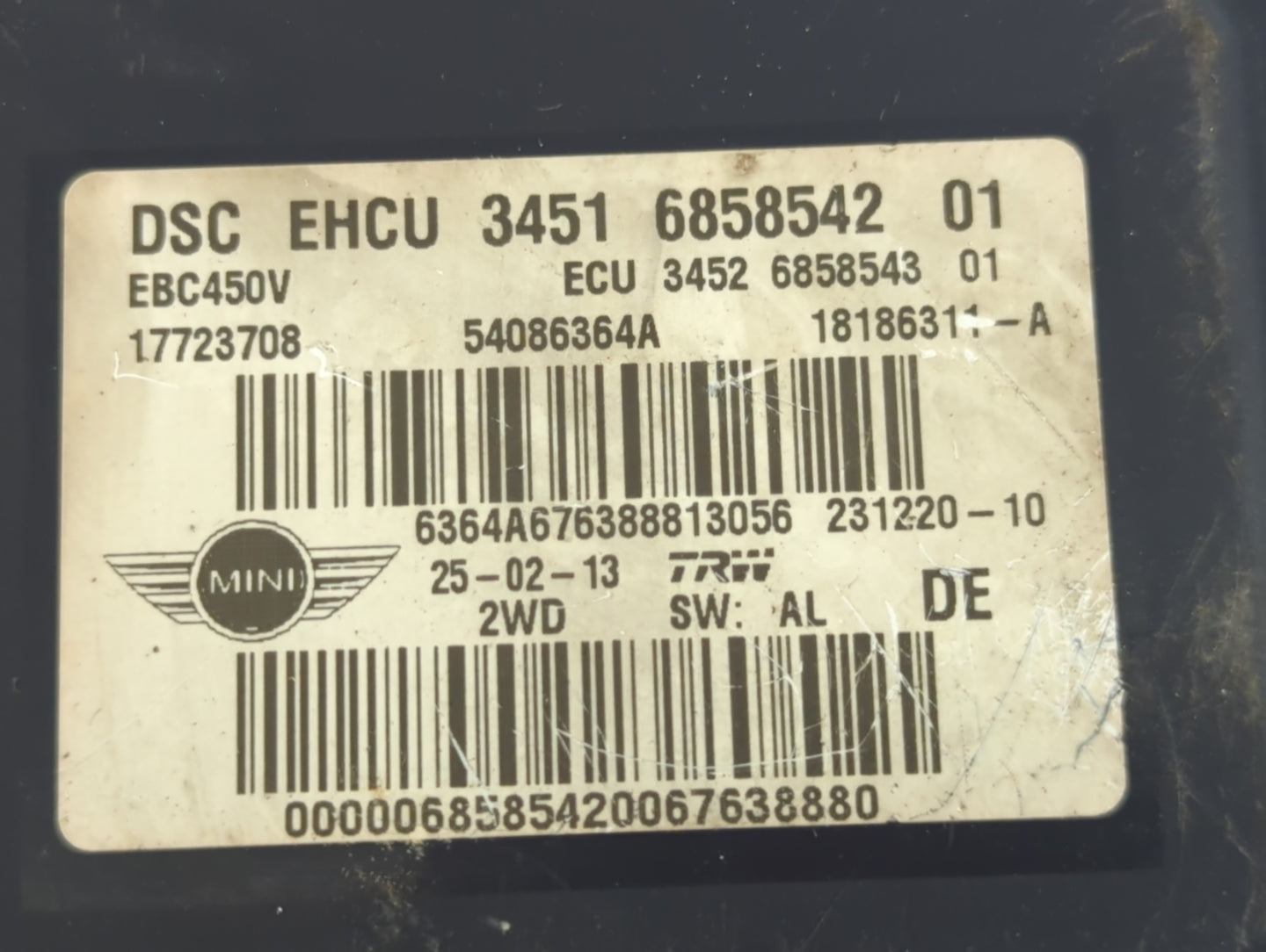 2012-2013 Mini Cooper ABS Pump Control Module Replacement P/N:3451 6858542 Fits Fits 2012 2013 OEM Used Auto Parts - Oemused