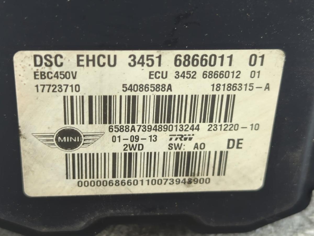 2012-2013 Mini Cooper Anti-Lock Brake ABS Pump Module Actuator OEM P/N:3451 6866011 01 3451 6858542 01 Fits Fits 2012 2013 O