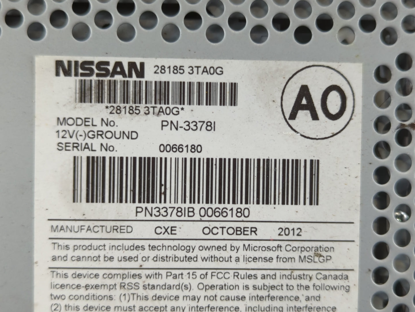 2010-2013 Nissan Altima Radio AM FM Cd Player Receiver Replacement P/N:28185 3TA0G Fits Fits 2010 2011 2012 2013 OEM Used Au