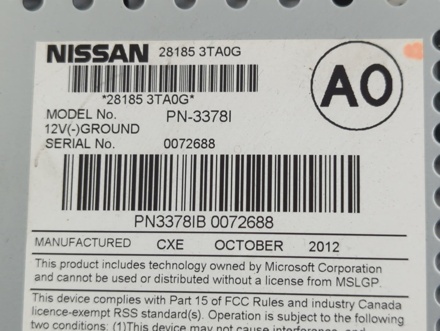 2013-2015 Nissan Altima Radio AM FM Cd Player Receiver Replacement P/N:28185 3TA0G Fits Fits 2013 2014 2015 OEM Used Auto Pa