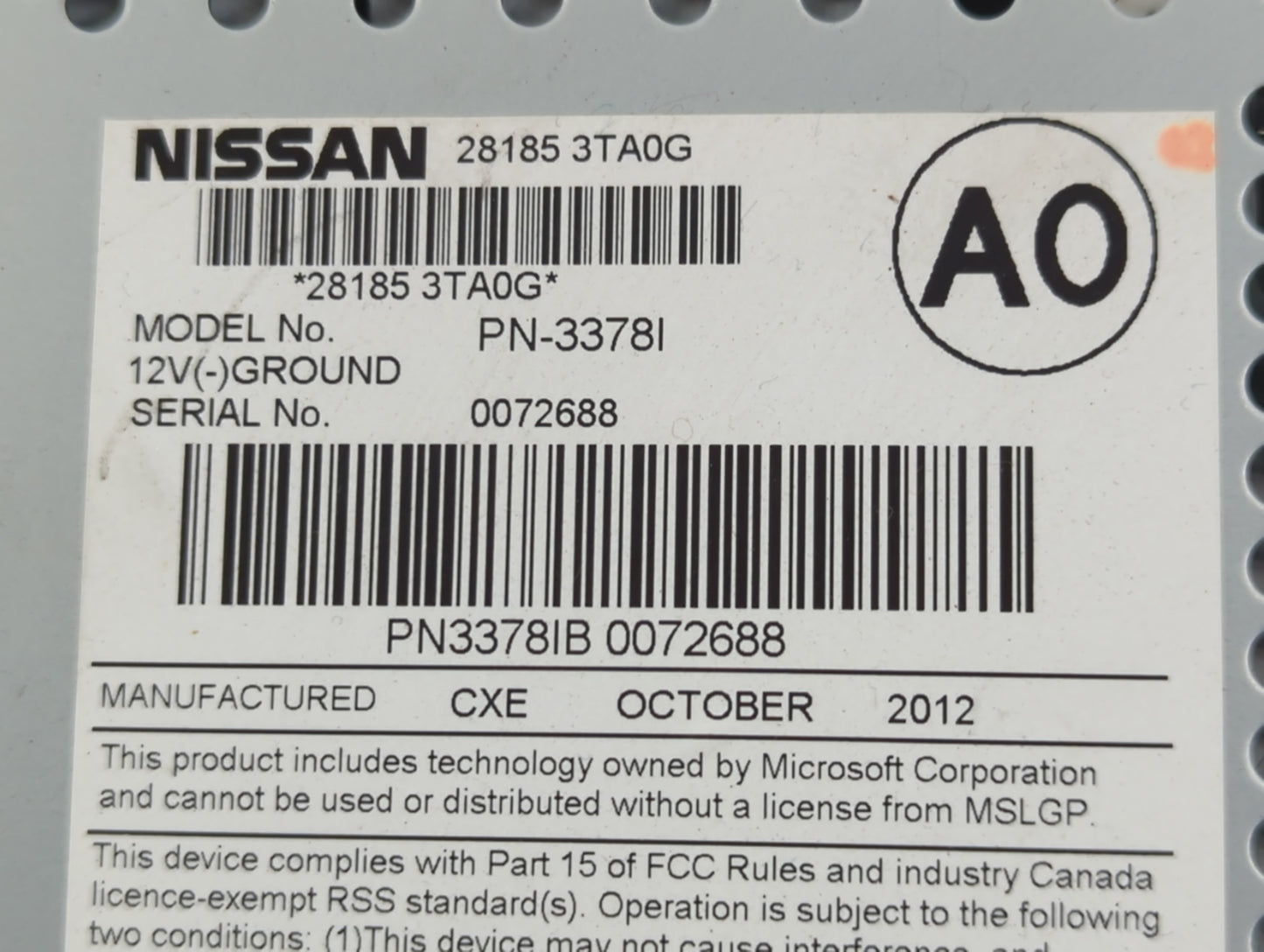 2013-2015 Nissan Altima Radio AM FM Cd Player Receiver Replacement P/N:28185 3TA0G Fits Fits 2013 2014 2015 OEM Used Auto Pa