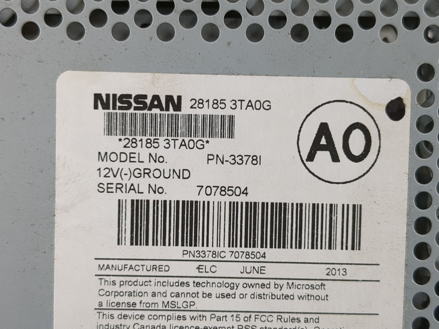 2013-2015 Nissan Altima Radio AM FM Cd Player Receiver Replacement P/N:28185 3TA0G Fits Fits 2013 2014 2015 OEM Used Auto Pa