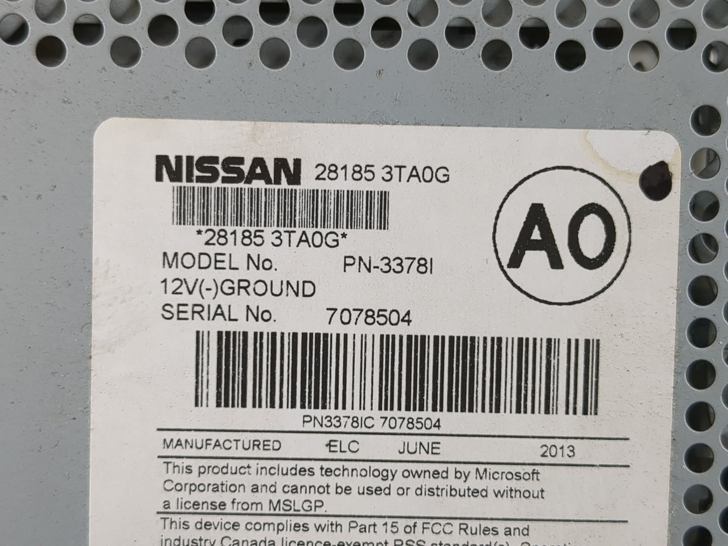 2013-2015 Nissan Altima Radio AM FM Cd Player Receiver Replacement P/N:28185 3TA0G Fits Fits 2013 2014 2015 OEM Used Auto Pa