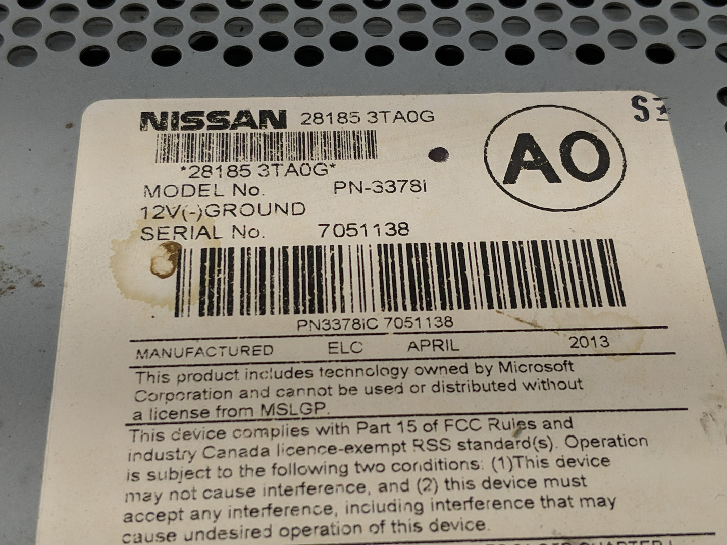 2013-2015 Nissan Altima Radio AM FM Cd Player Receiver Replacement P/N:28185 3TA0G Fits Fits 2013 2014 2015 OEM Used Auto Pa