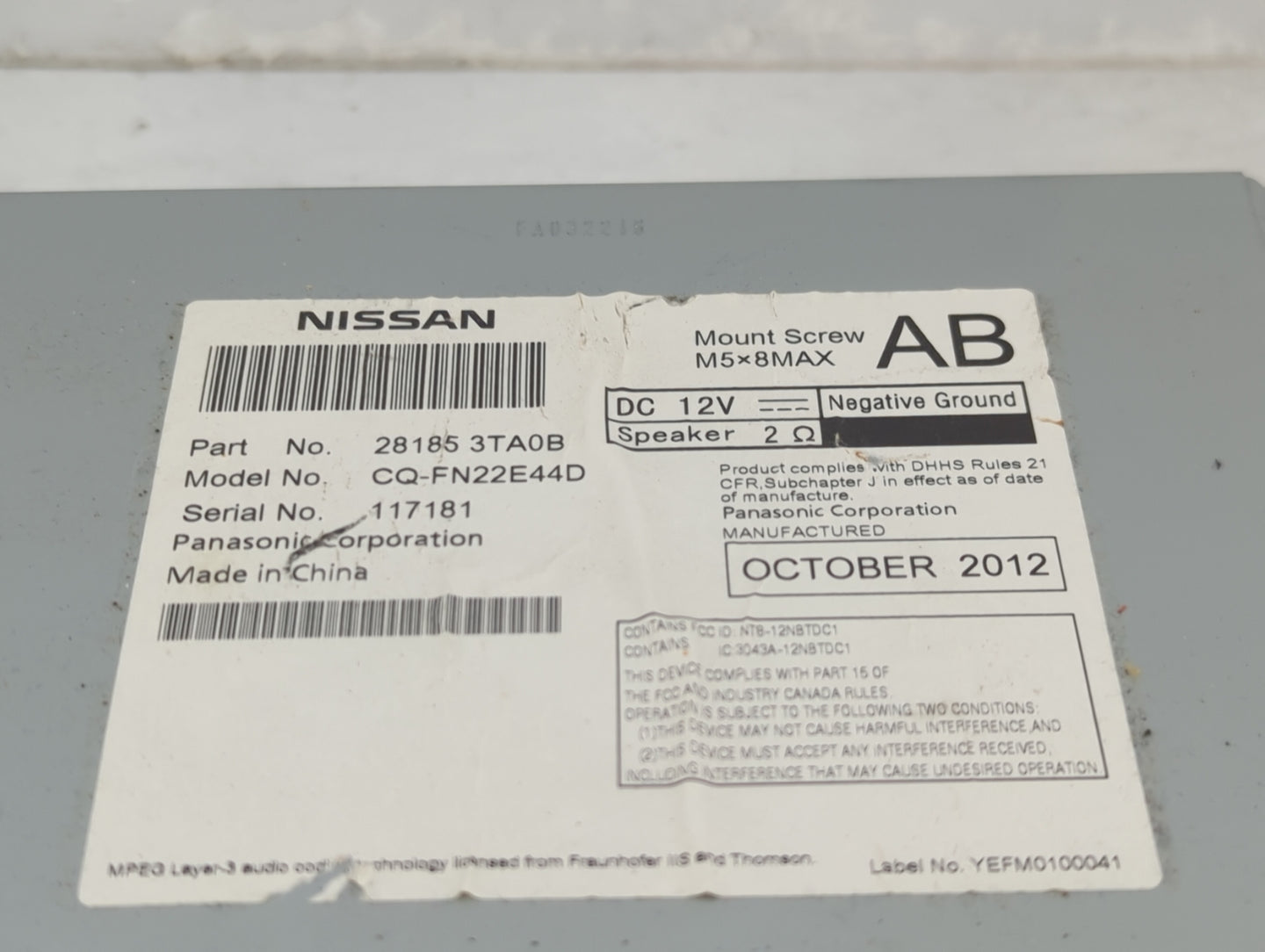 2013 Nissan Altima Radio AM FM Cd Player Receiver Replacement P/N:28185 3TA0B Fits OEM Used Auto Parts - Oemusedautoparts1.c
