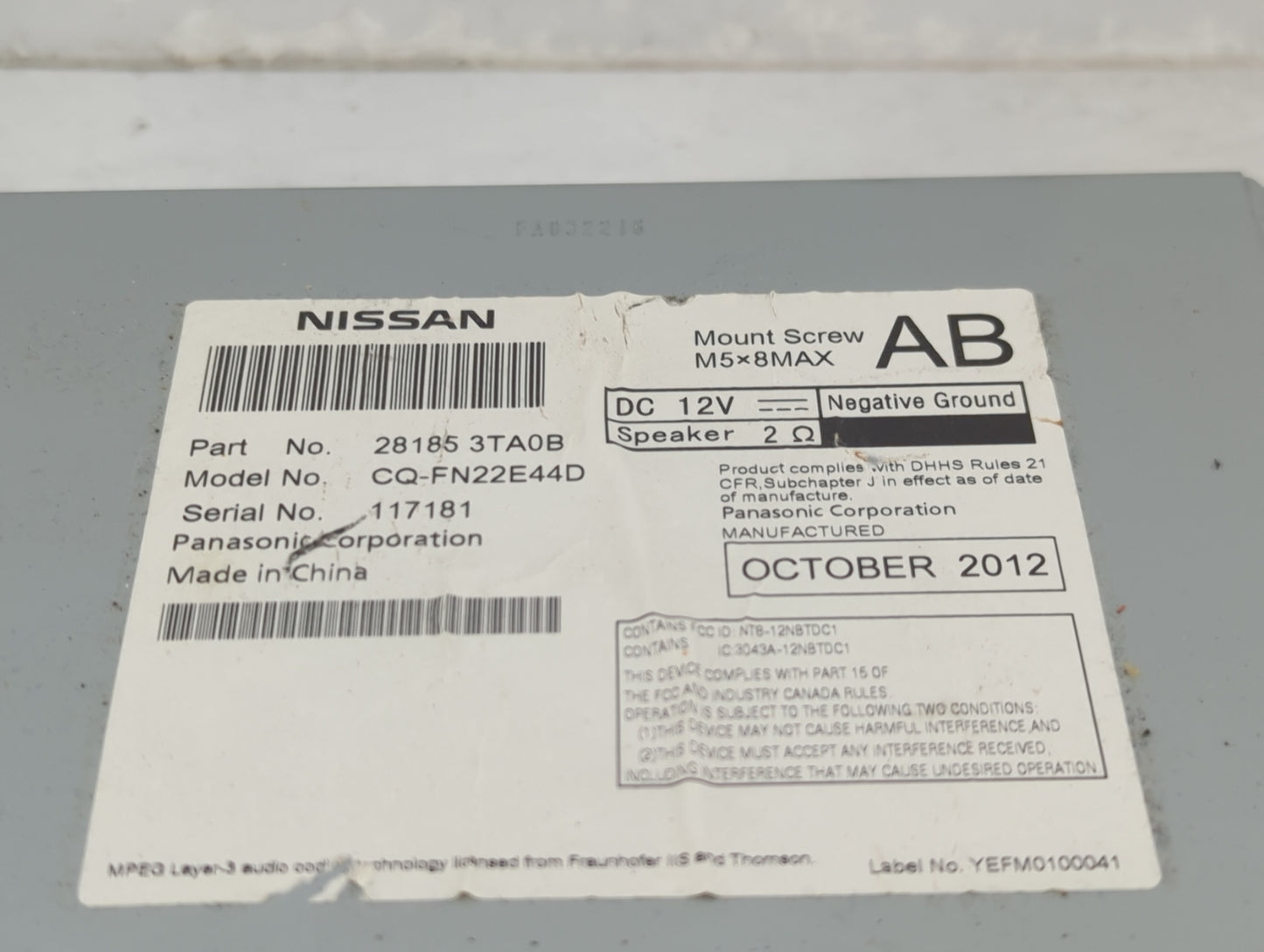 2013 Nissan Altima Radio AM FM Cd Player Receiver Replacement P/N:28185 3TA0B Fits OEM Used Auto Parts - Oemusedautoparts1.c