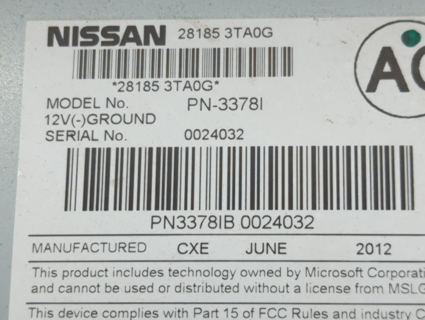 2013-2015 Nissan Altima Radio AM FM Cd Player Receiver Replacement P/N:28185 3TA0G Fits Fits 2013 2014 2015 OEM Used Auto Pa