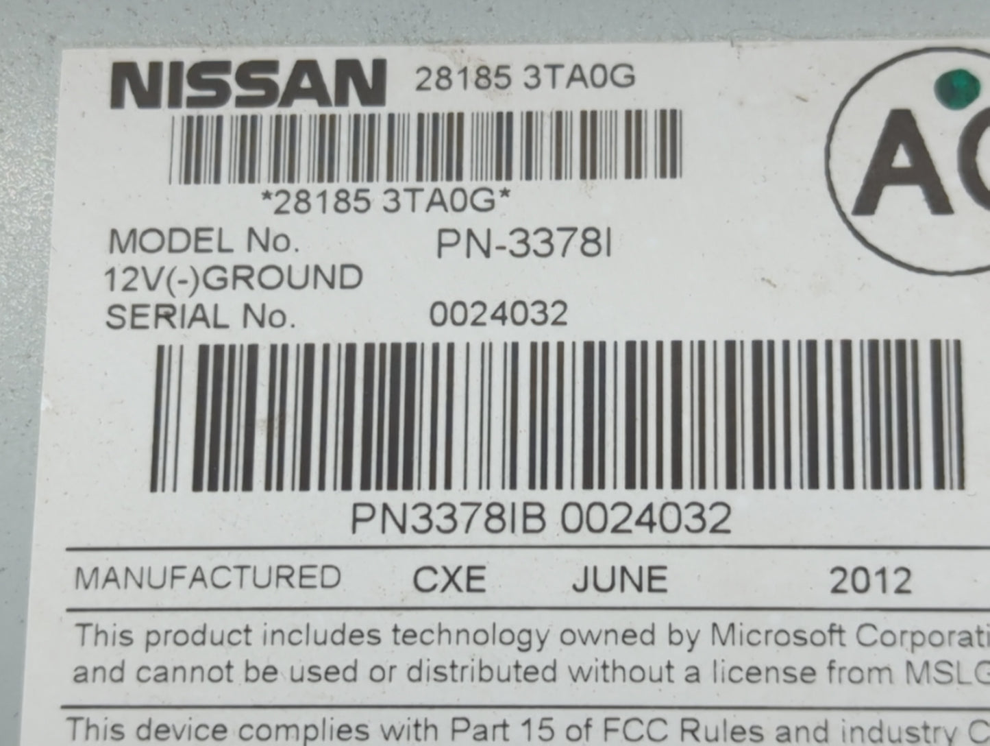 2013-2015 Nissan Altima Radio AM FM Cd Player Receiver Replacement P/N:28185 3TA0G Fits Fits 2013 2014 2015 OEM Used Auto Pa
