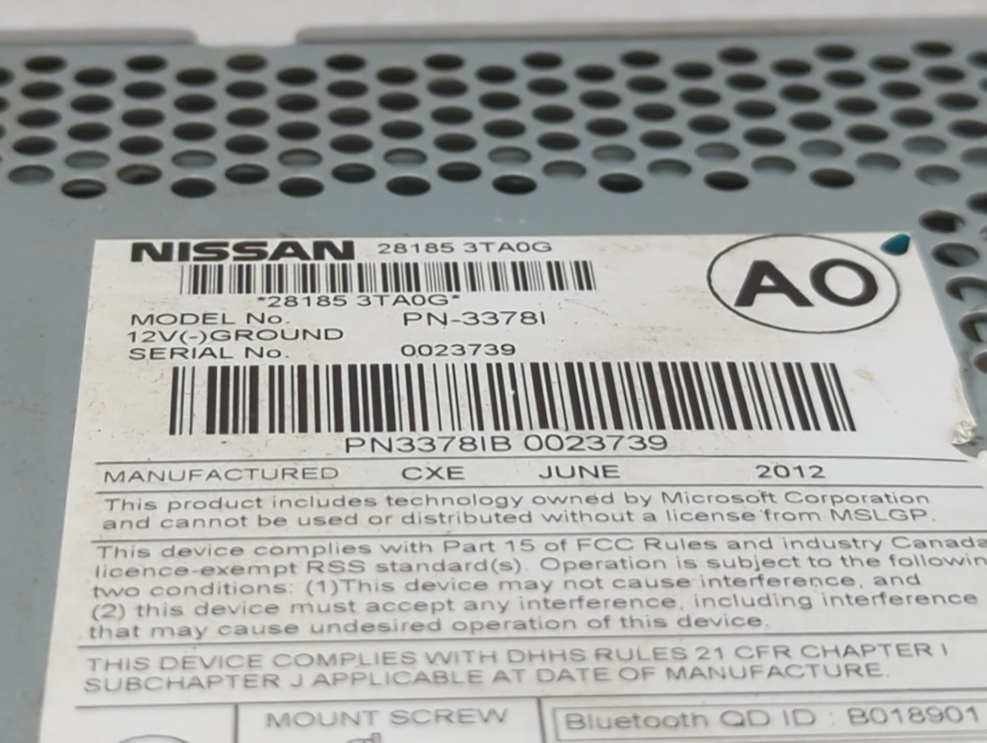 2013-2015 Nissan Altima Radio AM FM Cd Player Receiver Replacement P/N:28185 3TA0G Fits Fits 2013 2014 2015 OEM Used Auto Pa