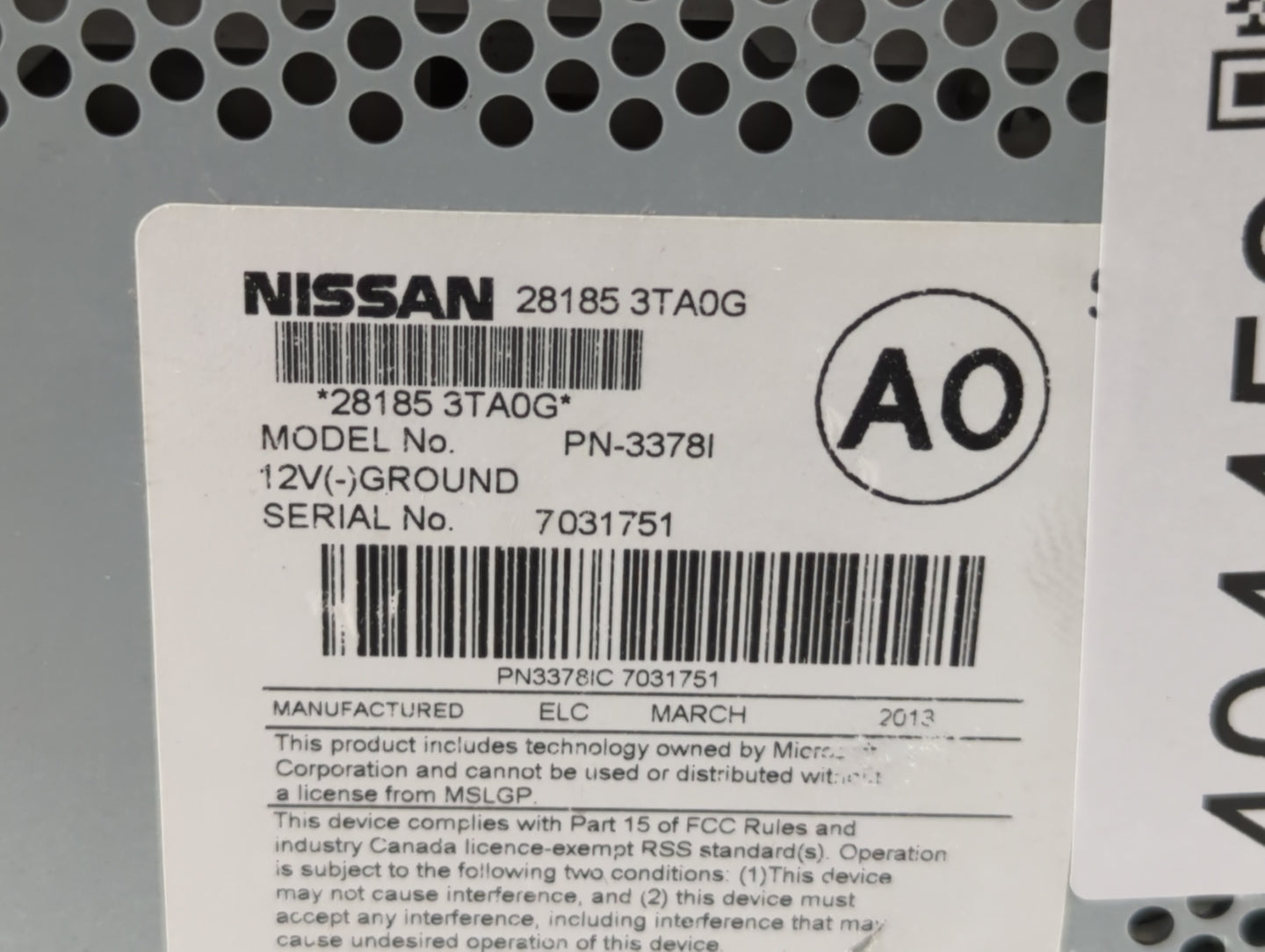 2013-2015 Nissan Altima Radio AM FM Cd Player Receiver Replacement P/N:28185 3TA0G 28185 3TB0G Fits Fits 2013 2014 2015 OEM 