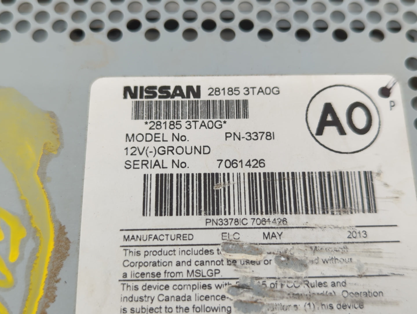 2013-2015 Nissan Altima Radio AM FM Cd Player Receiver Replacement P/N:28185 3TA0G Fits Fits 2013 2014 2015 OEM Used Auto Pa