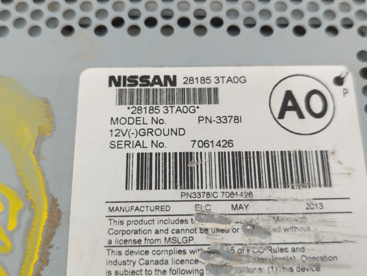 2013-2015 Nissan Altima Radio AM FM Cd Player Receiver Replacement P/N:28185 3TA0G Fits Fits 2013 2014 2015 OEM Used Auto Pa
