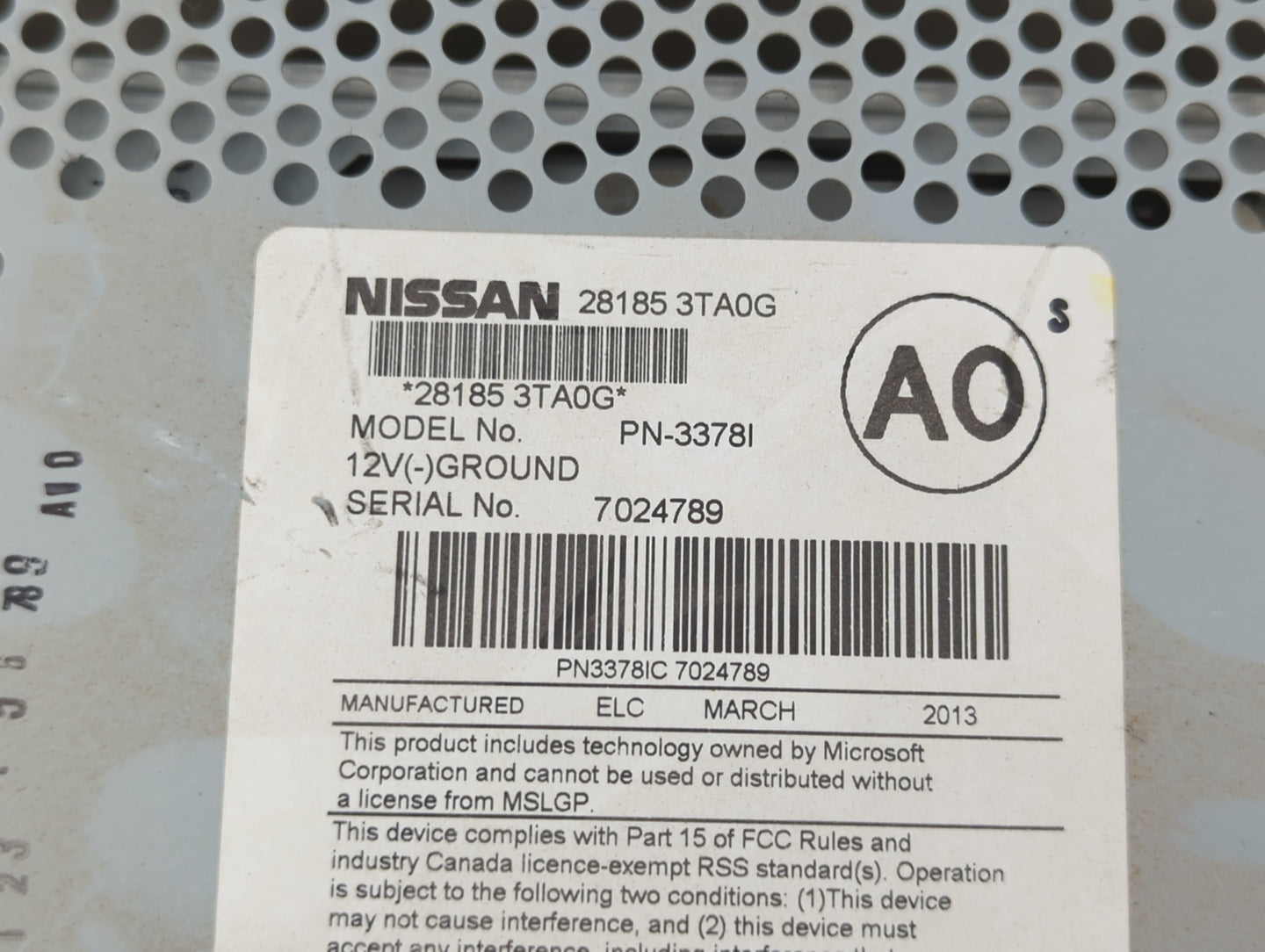 2013-2015 Nissan Altima Radio AM FM Cd Player Receiver Replacement P/N:28185 3TA0G Fits Fits 2013 2014 2015 OEM Used Auto Pa