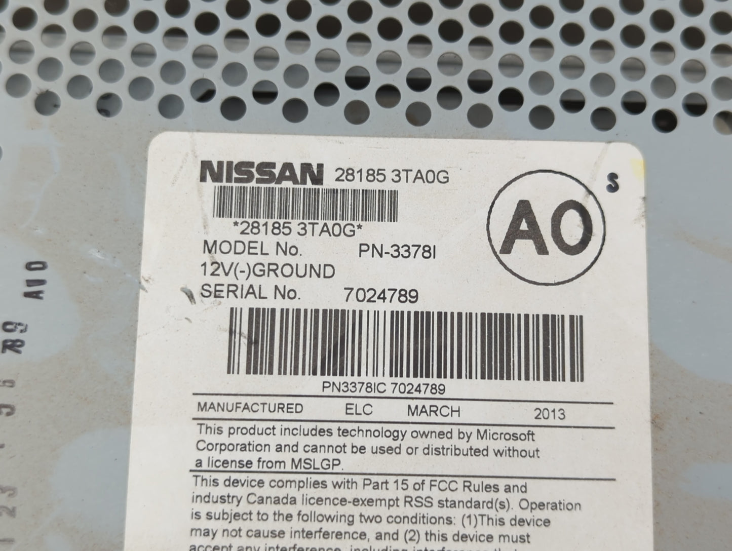 2013-2015 Nissan Altima Radio AM FM Cd Player Receiver Replacement P/N:28185 3TA0G Fits Fits 2013 2014 2015 OEM Used Auto Pa