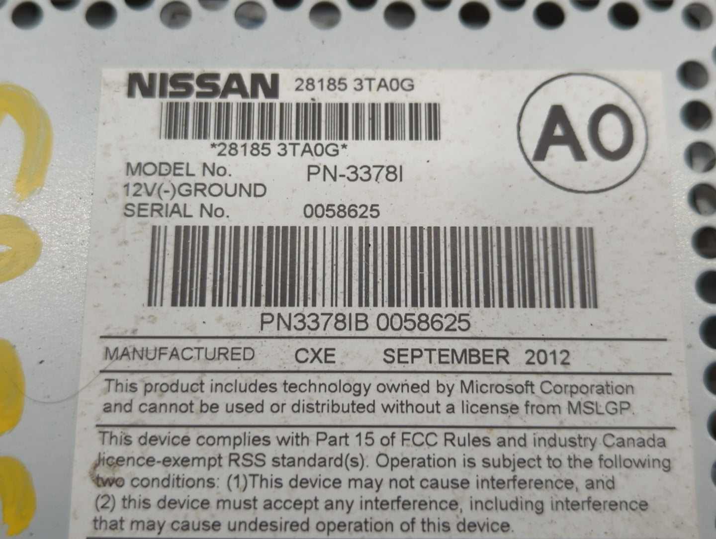 2013-2015 Nissan Altima Radio AM FM Cd Player Receiver Replacement P/N:28185 3TA0G Fits Fits 2013 2014 2015 OEM Used Auto Pa