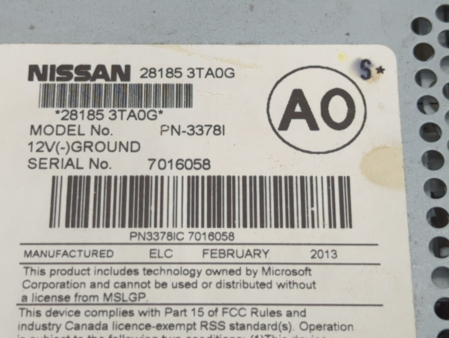 2013-2015 Nissan Altima Radio AM FM Cd Player Receiver Replacement P/N:28185 3TA0G Fits Fits 2013 2014 2015 OEM Used Auto Pa