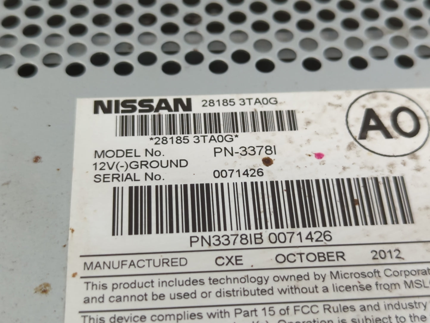 2013-2015 Nissan Altima Radio AM FM Cd Player Receiver Replacement P/N:28185 3TA0G Fits Fits 2013 2014 2015 OEM Used Auto Pa