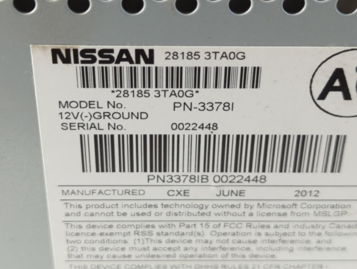 2013-2015 Nissan Altima Radio AM FM Cd Player Receiver Replacement P/N:28185 3TA0G Fits Fits 2013 2014 2015 OEM Used Auto Pa