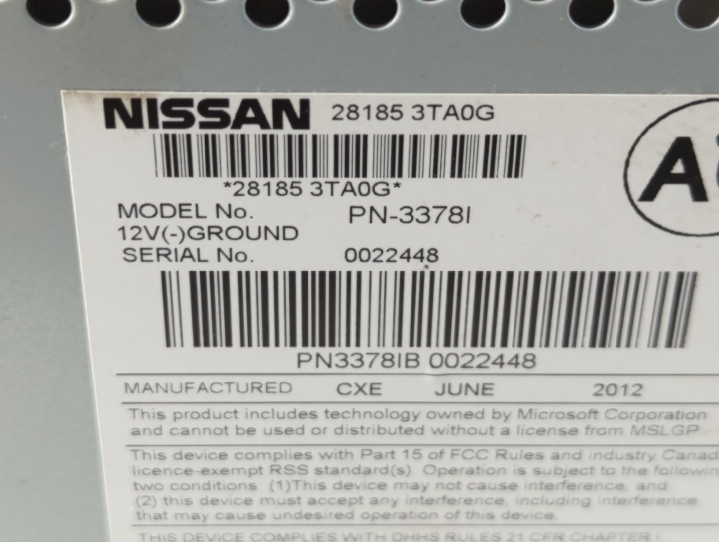 2013-2015 Nissan Altima Radio AM FM Cd Player Receiver Replacement P/N:28185 3TA0G Fits Fits 2013 2014 2015 OEM Used Auto Pa